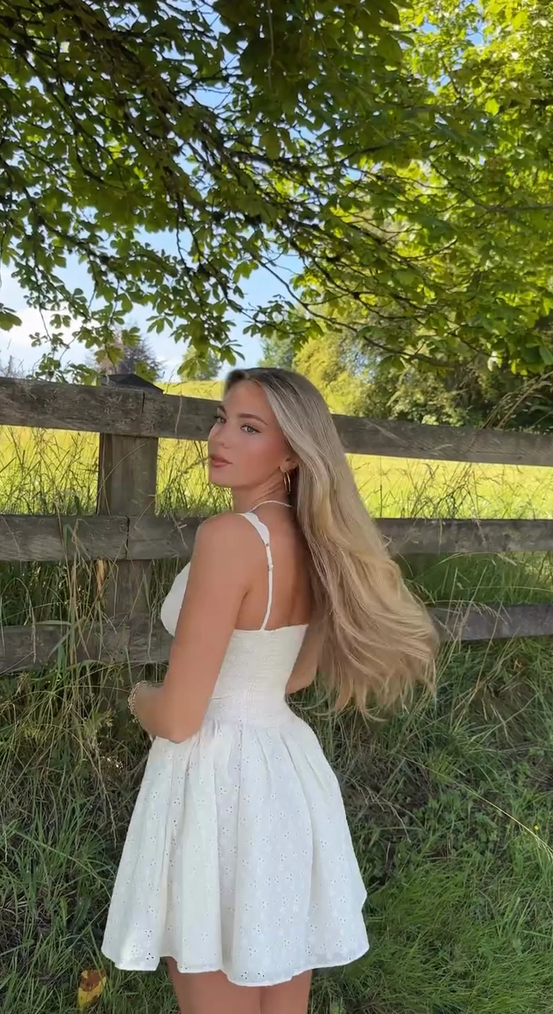 White eyelet dress in the countryside